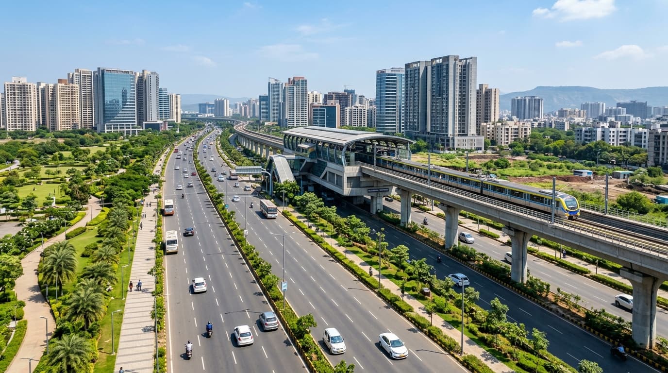 Modern urban infrastructure and new metro line in Navi Mumbai